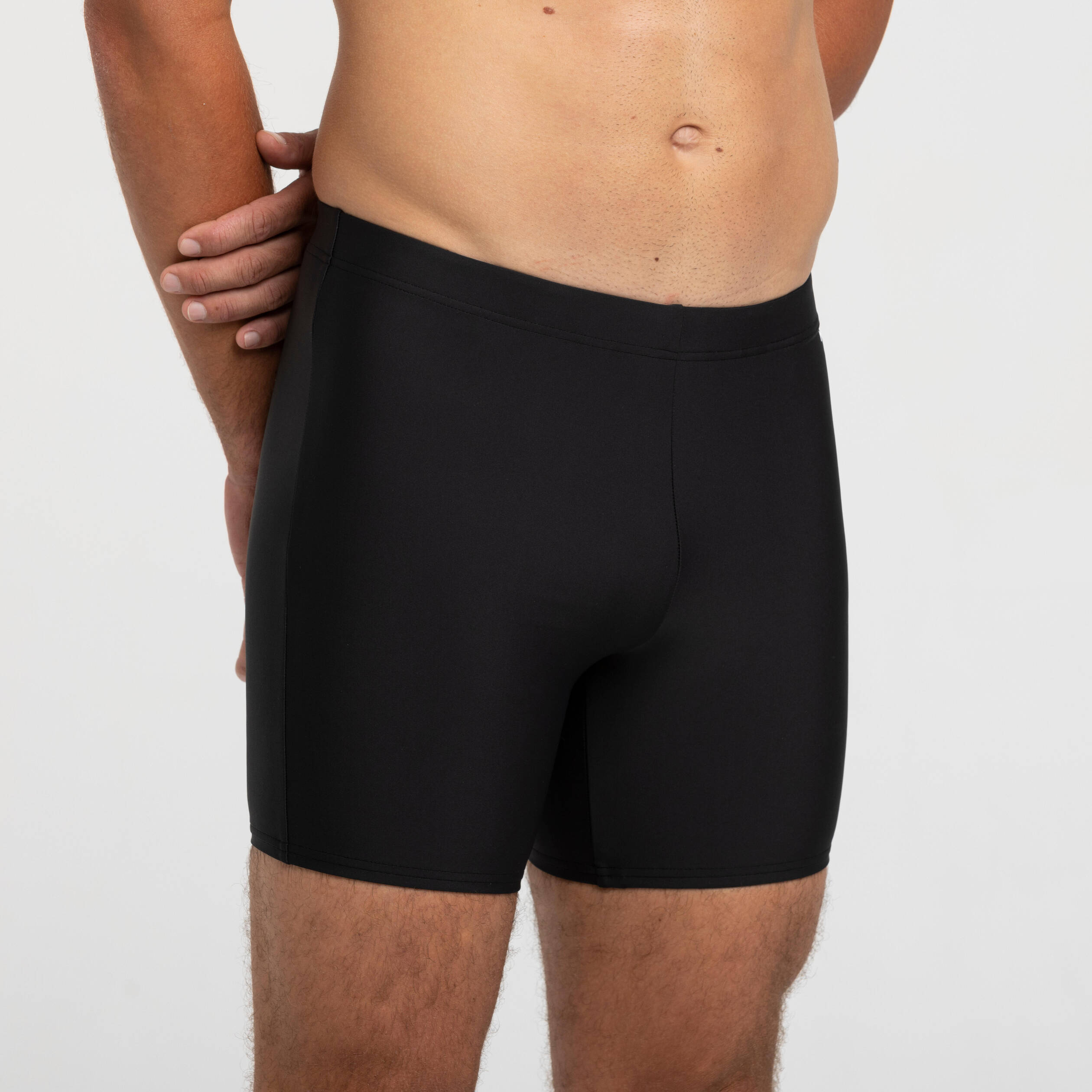 Men's Swimming Long Boxers 100 Secure Fit & Quick-Dry Black