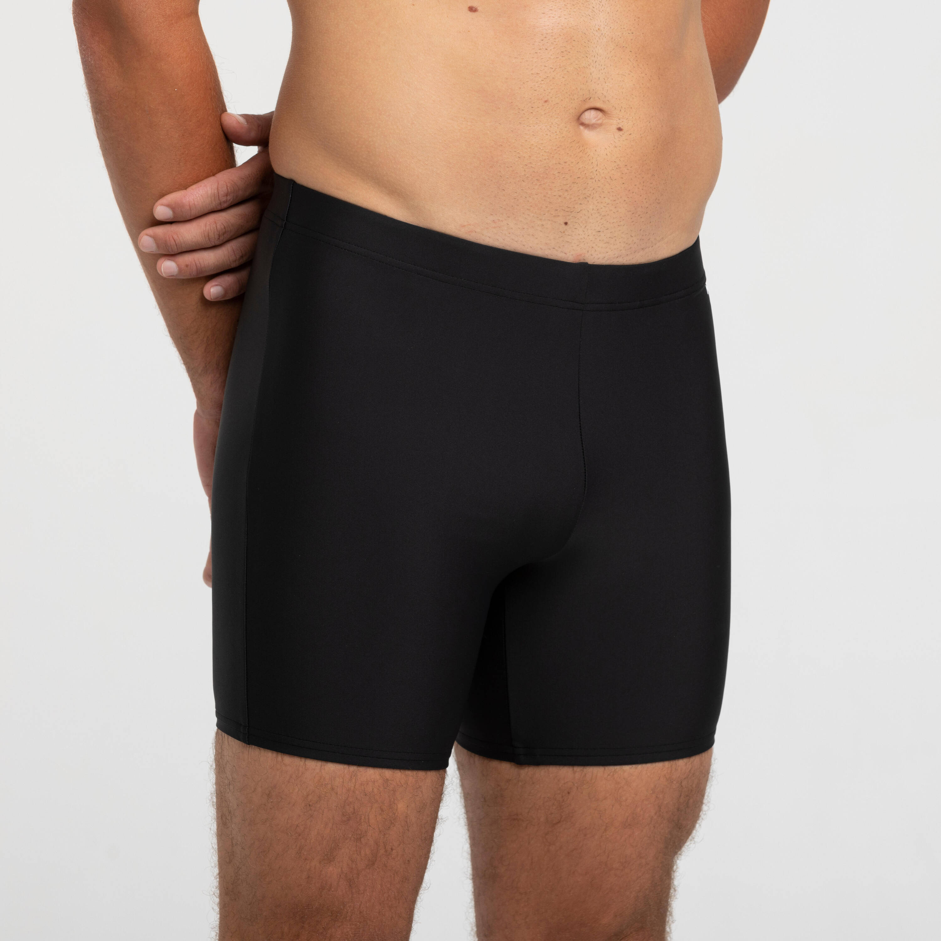 Men's Swimming Long Boxers 100 Secure Fit & Quick-Dry Black -  1
