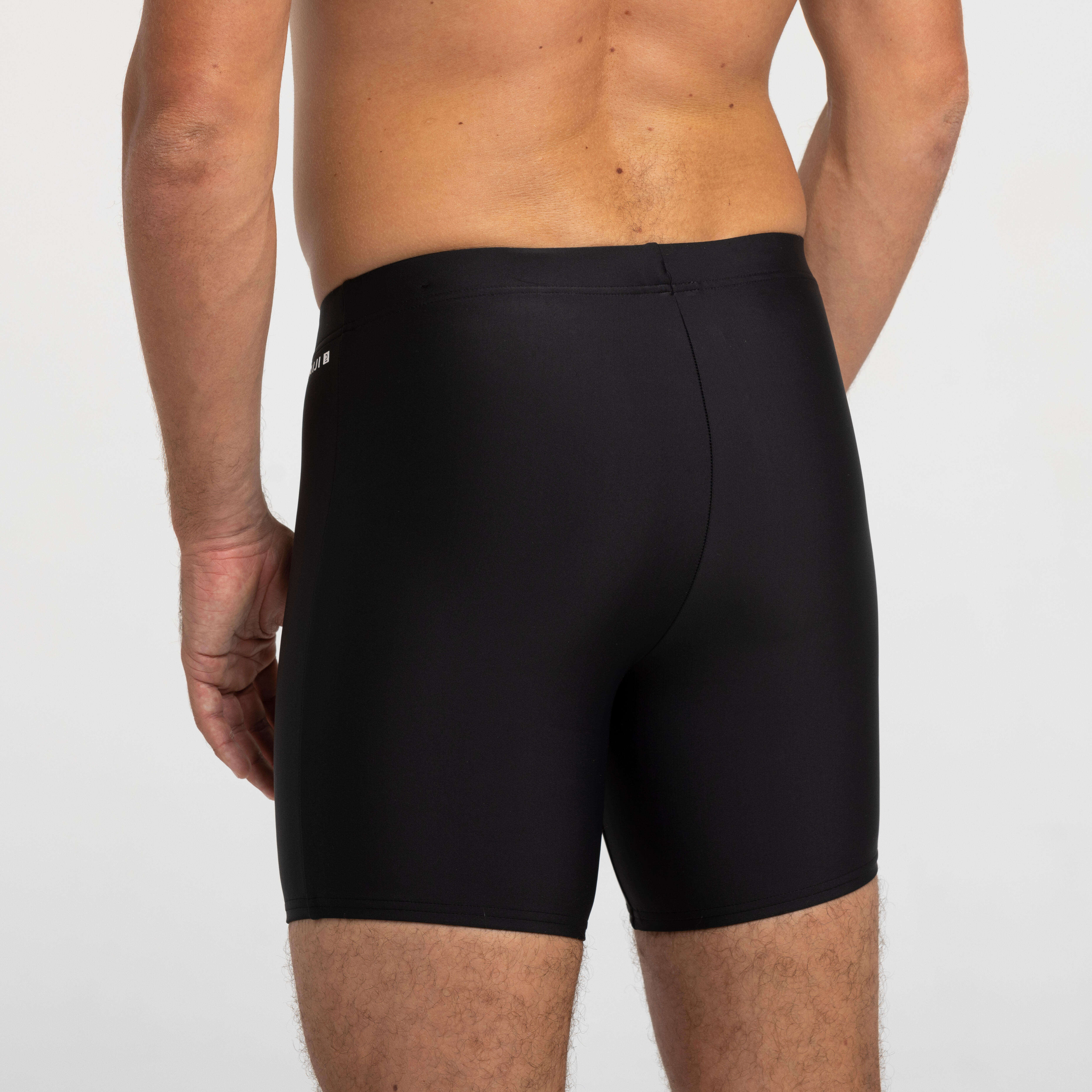 Men's Swimming Long Boxers 100 Secure Fit & Quick-Dry Black