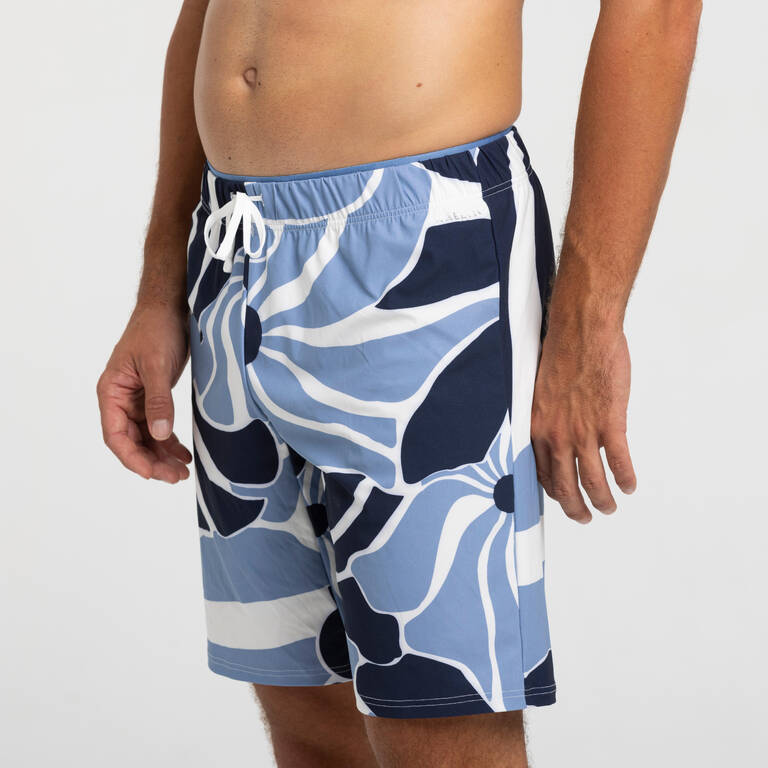 MEN'S LONG SWIM SHORTS 100 FLO BLUE