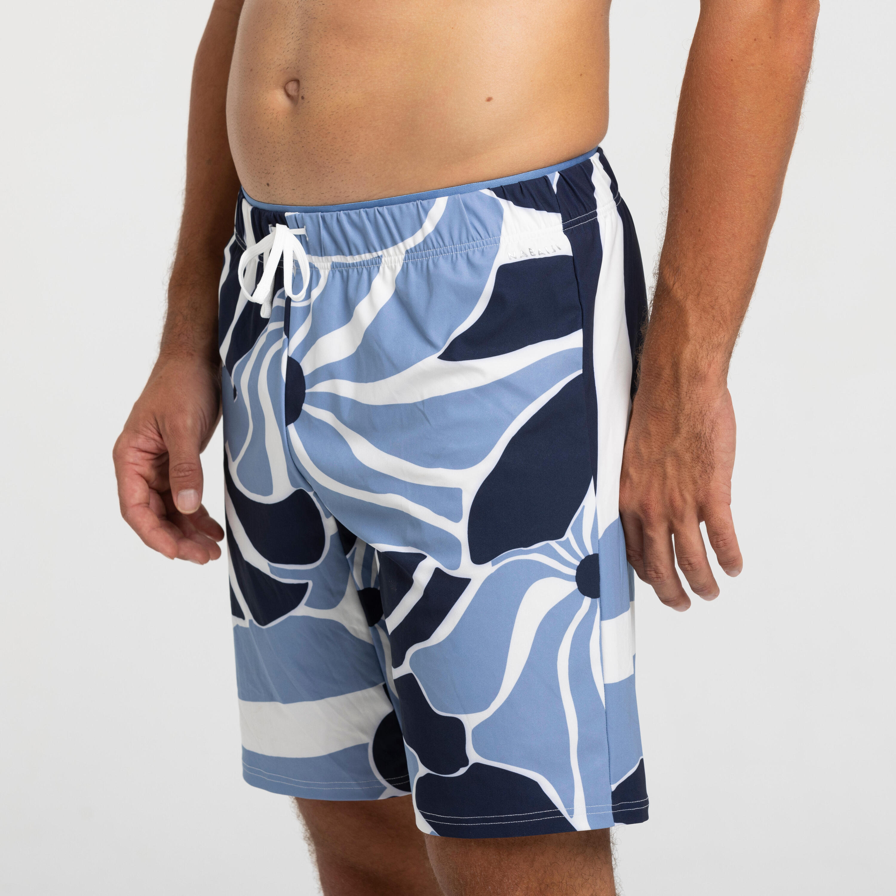 MEN’S LONG SWIM SHORTS 100 FLO BLUE 3/6