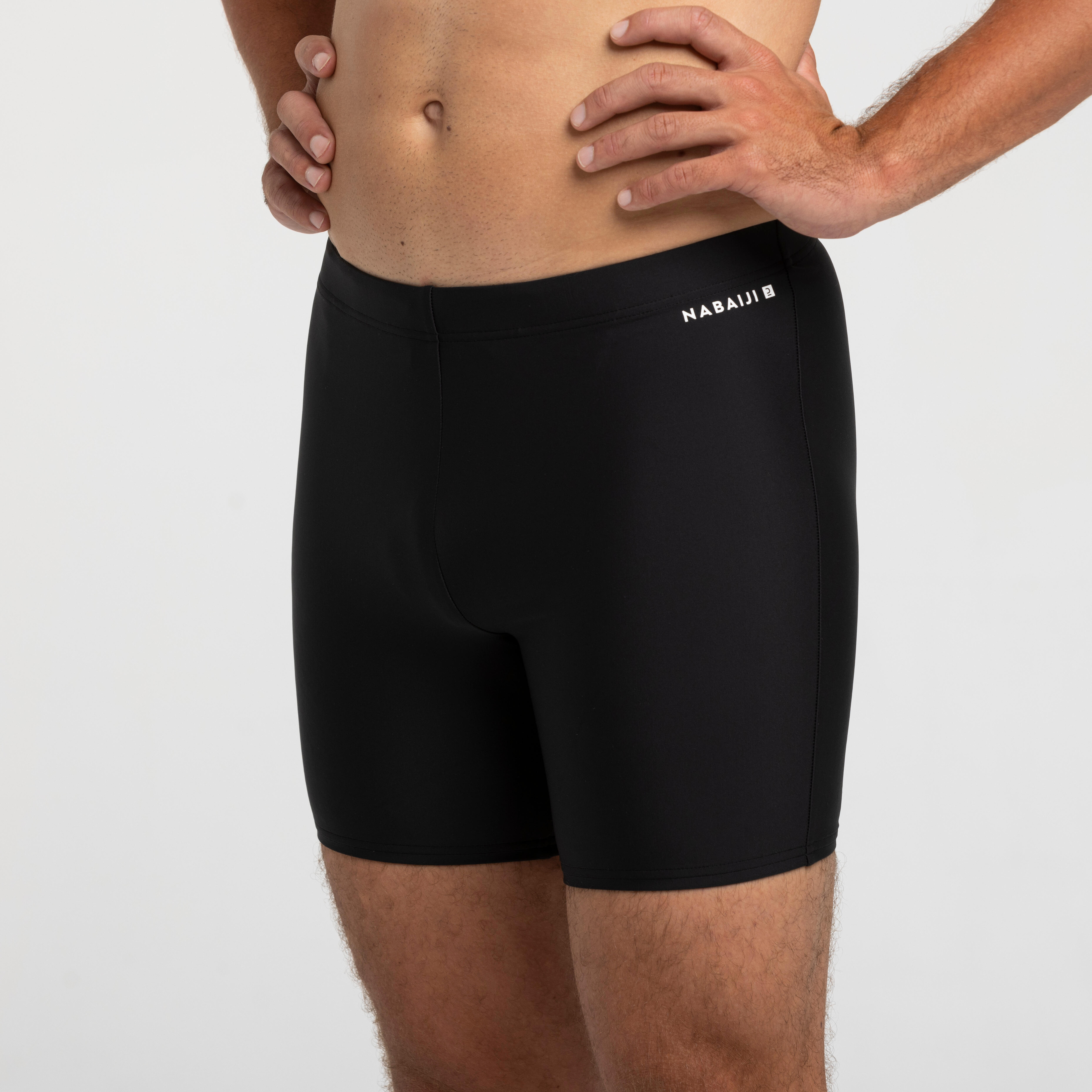 Men's Swimming Long Boxers 100 Secure Fit & Quick-Dry Black