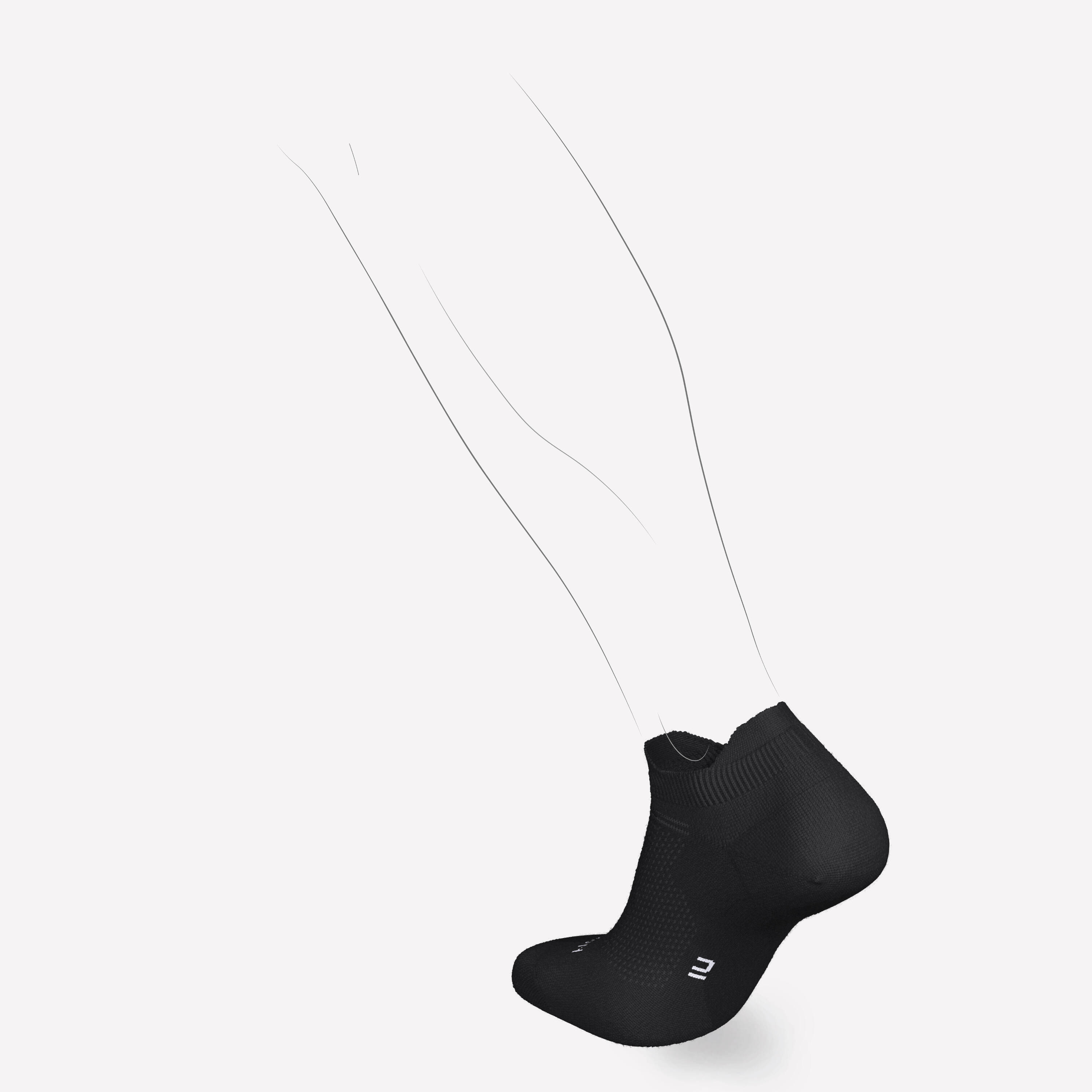 Pack of 2 Running Socks Thin Invisible Run 500 - Smoked Black -  3