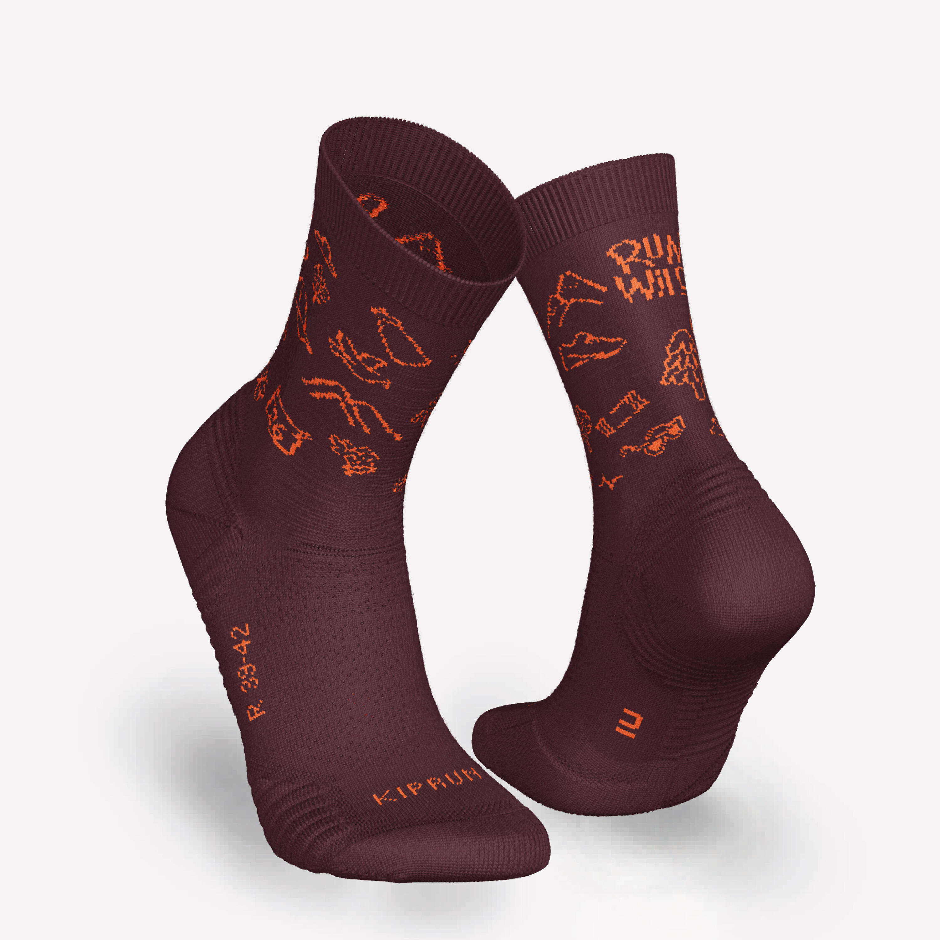 Running socks Run500 Thick and Mid-Calf - Pack of 2 - Burgundy -  2