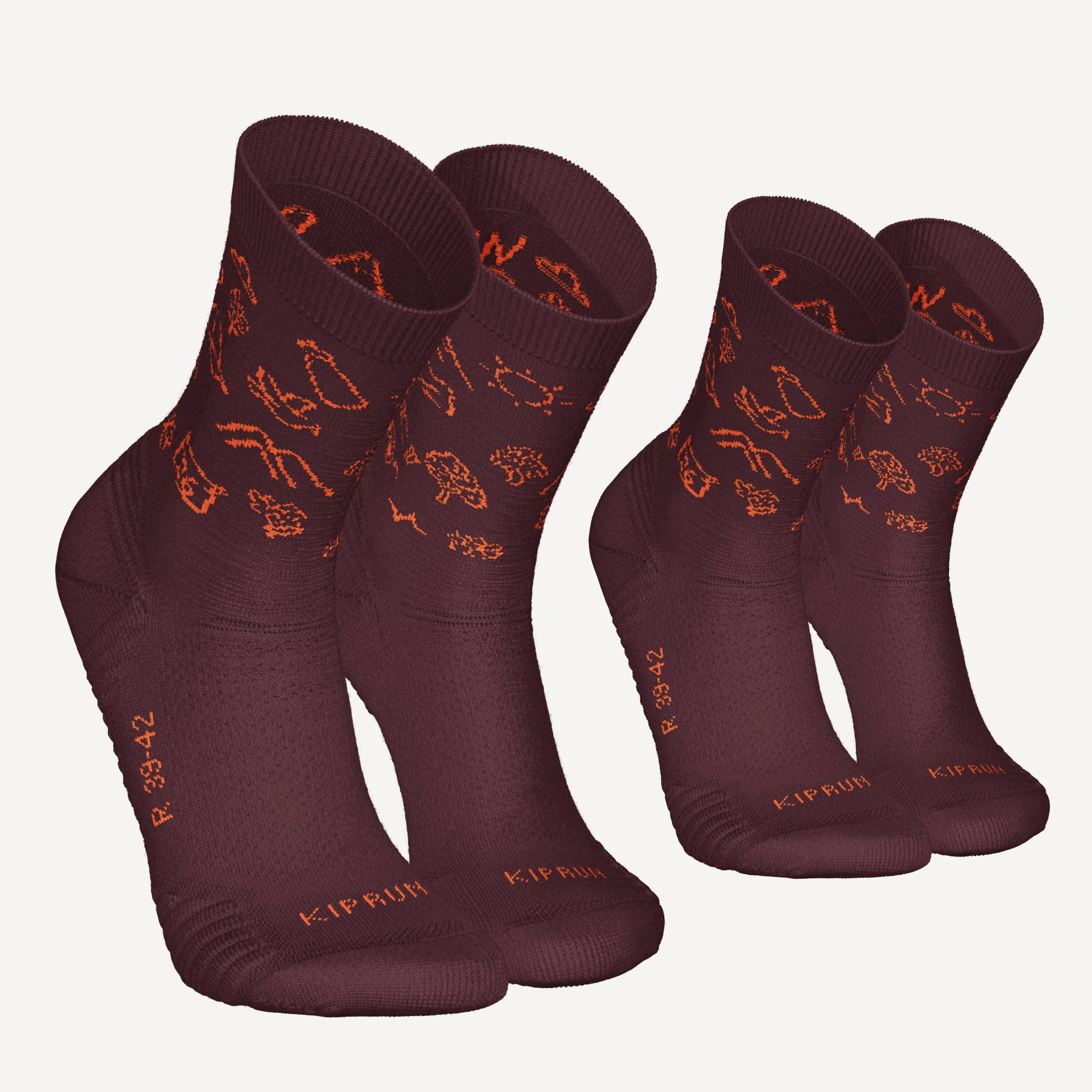 Running socks Run500 Thick and Mid-Calf - Pack of 2 - Burgundy -  1