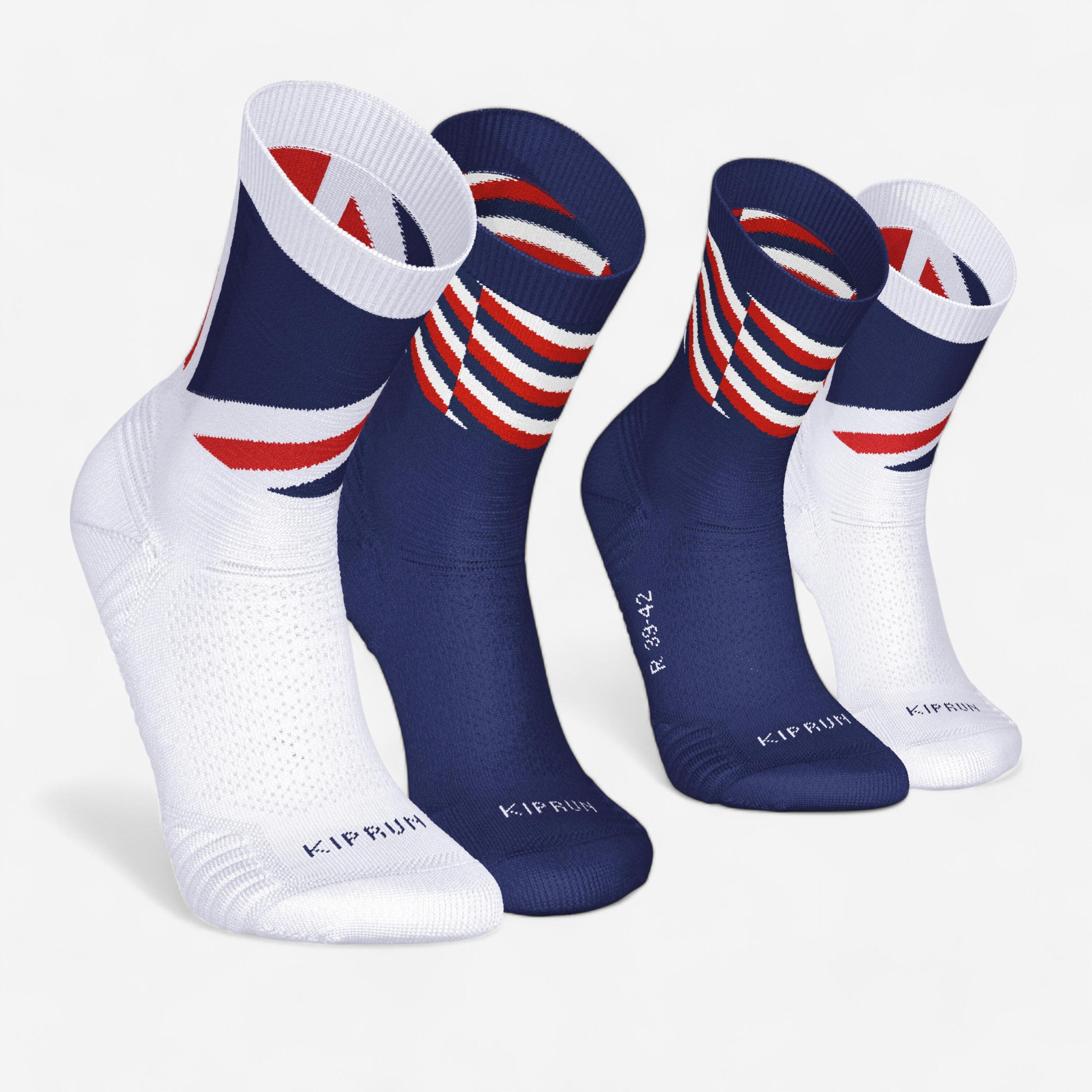 KIPRUN PACK OF 2 PAIRS OF RUN500 THICK MID-CALF RUNNING SOCKS ENGLAND
