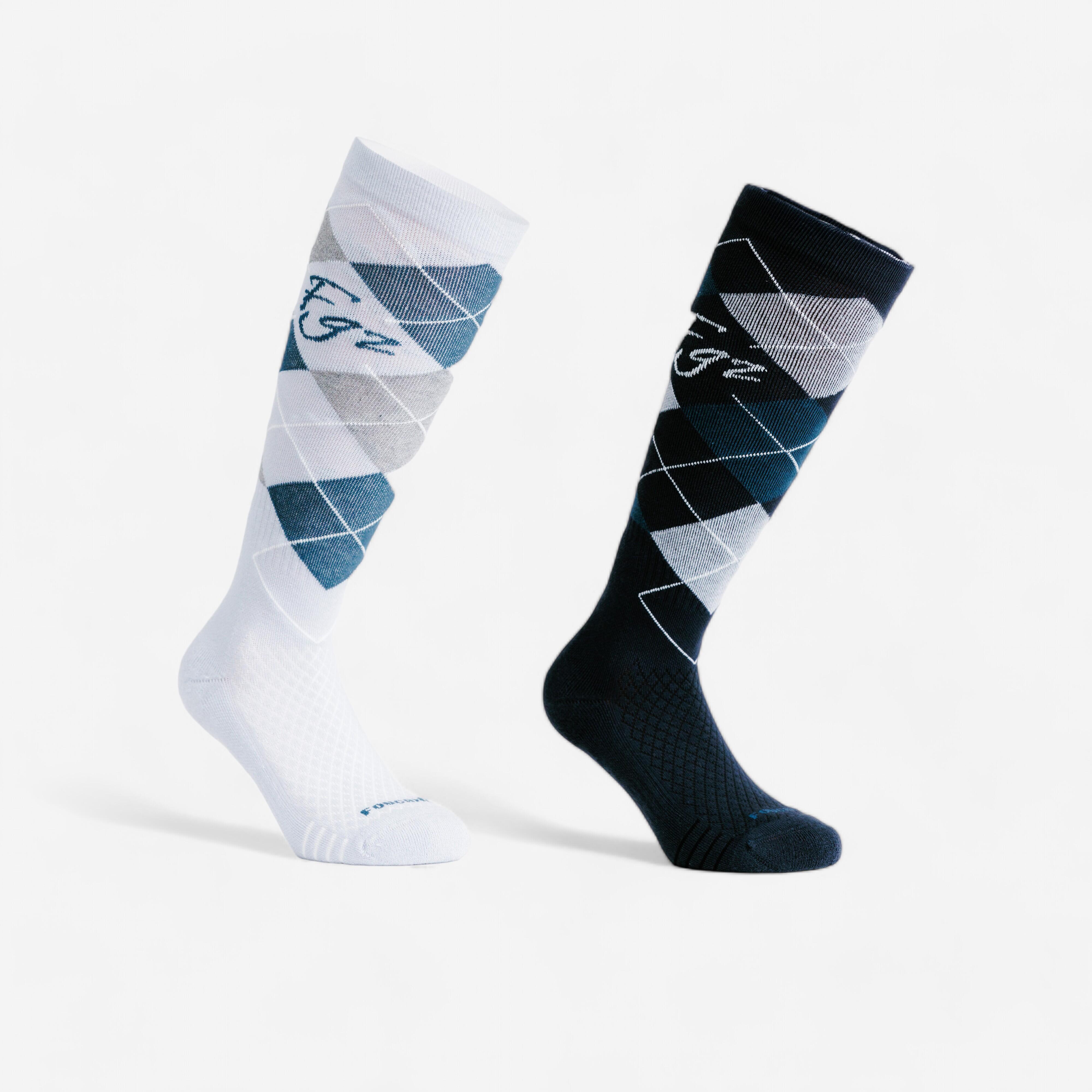 Calcetines Equitacion 500 Adulto Gris Negro Estampado Grafico x2 Decathlon