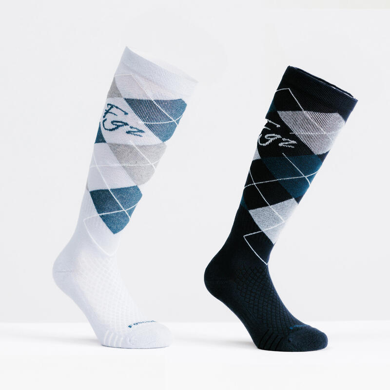 Yetişkin Binici Çorabı - 2 Çift - Lila / Lacivert Grafik Desenli - 500