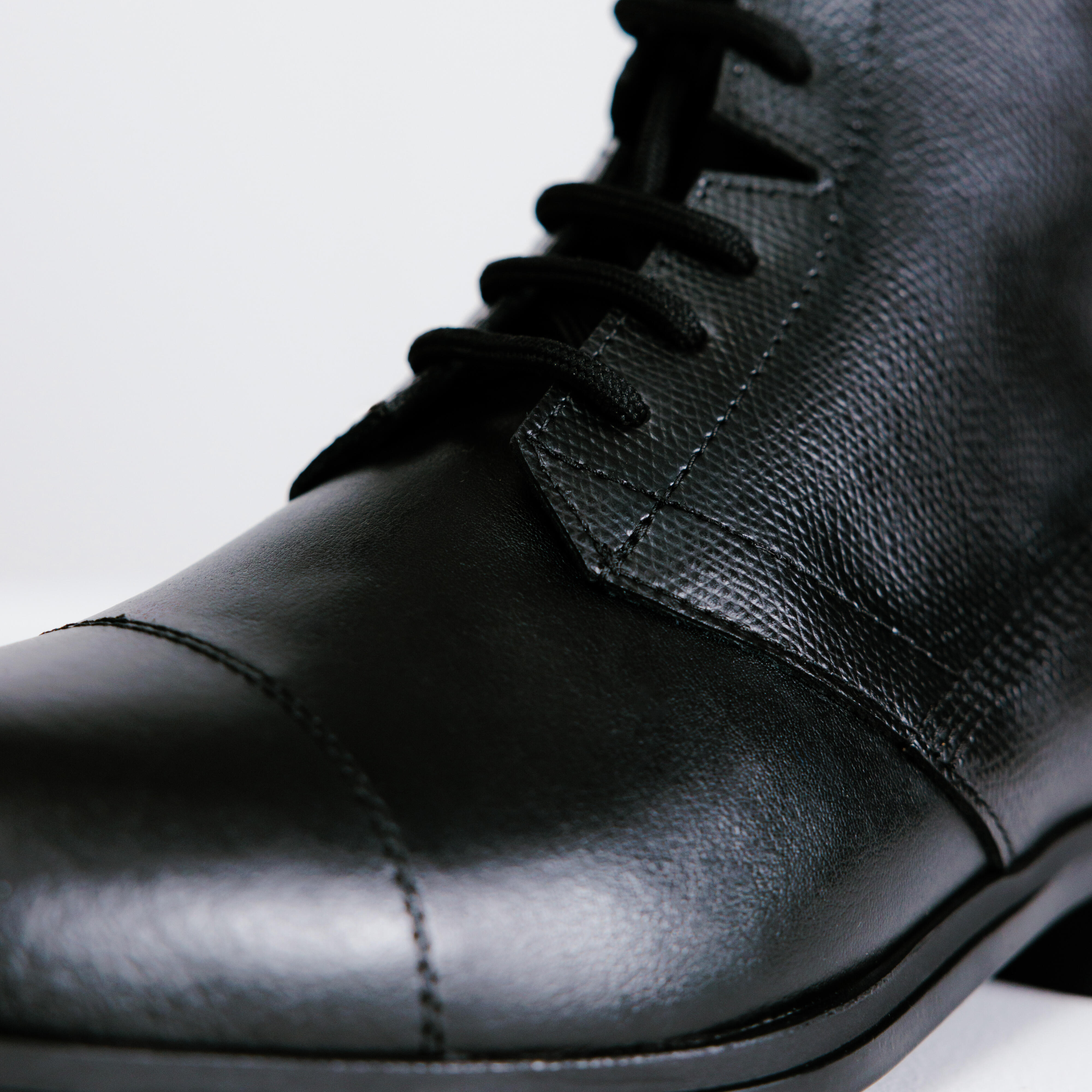 Boots d’équitation en cuir à lacets femme - 500 noir - FOUGANZA