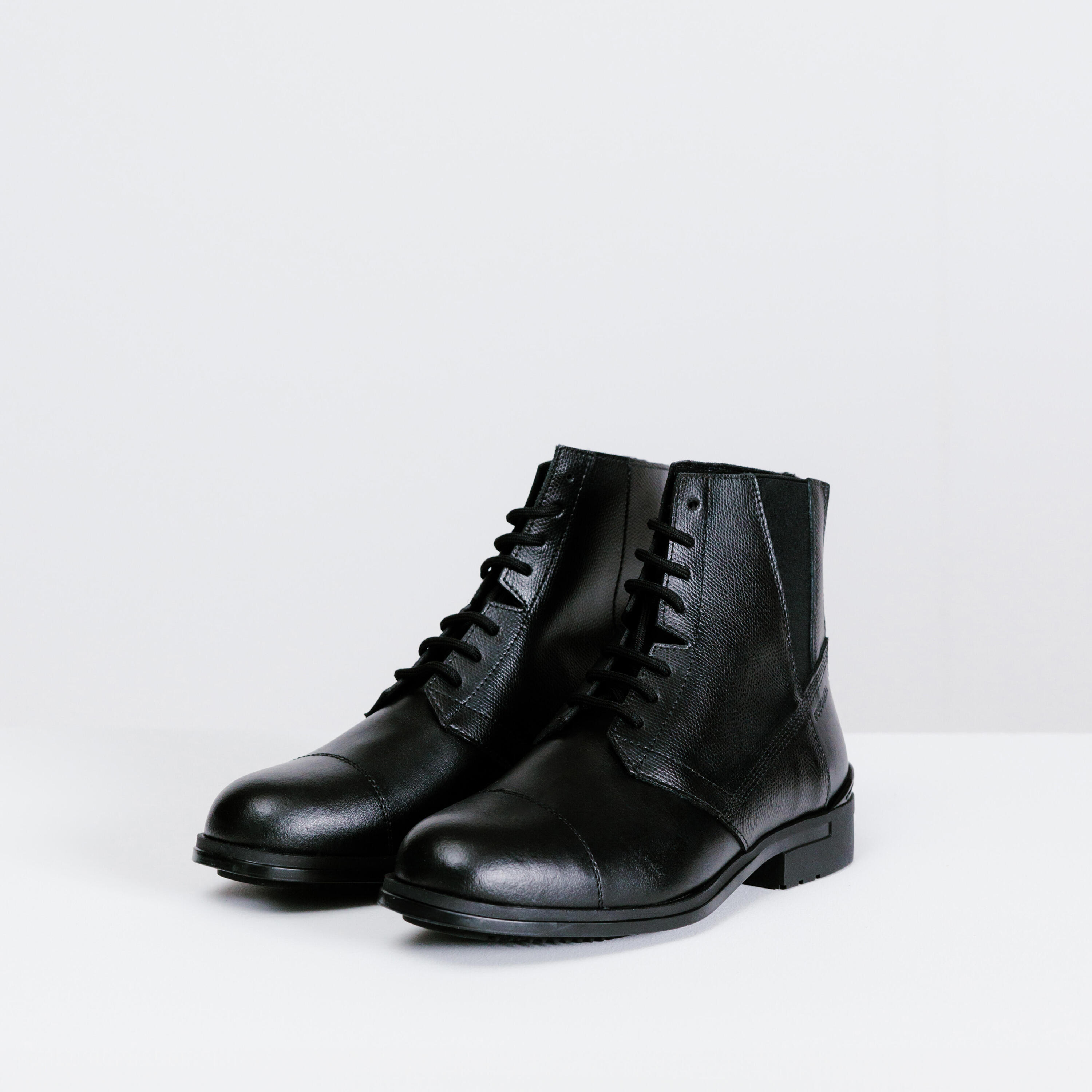 Reitstiefeletten 500 geschnürt Leder Damen schwarz 7/7