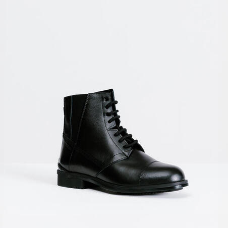 Boots équitation lacets cuir Femme - 500 noires