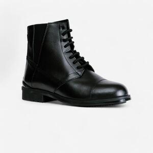 Botines Equitación 500 Mujer Negro Piel Cordones