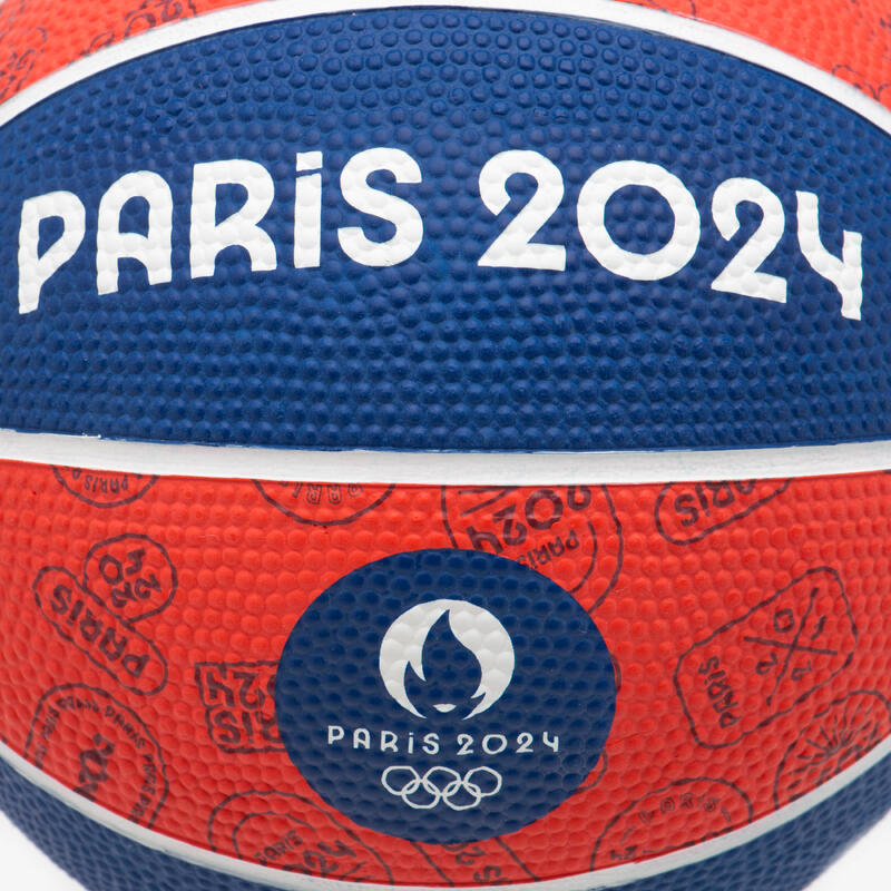 Ballon de basketball taille 1 - K100 Resist bleu rouge PARIS 2024