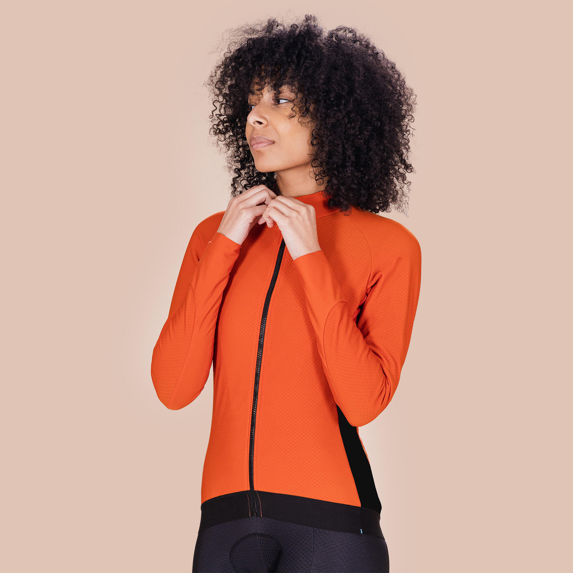 Fietsshirt voor dames Uptempo Winter met lange mouwen oranje 4/4