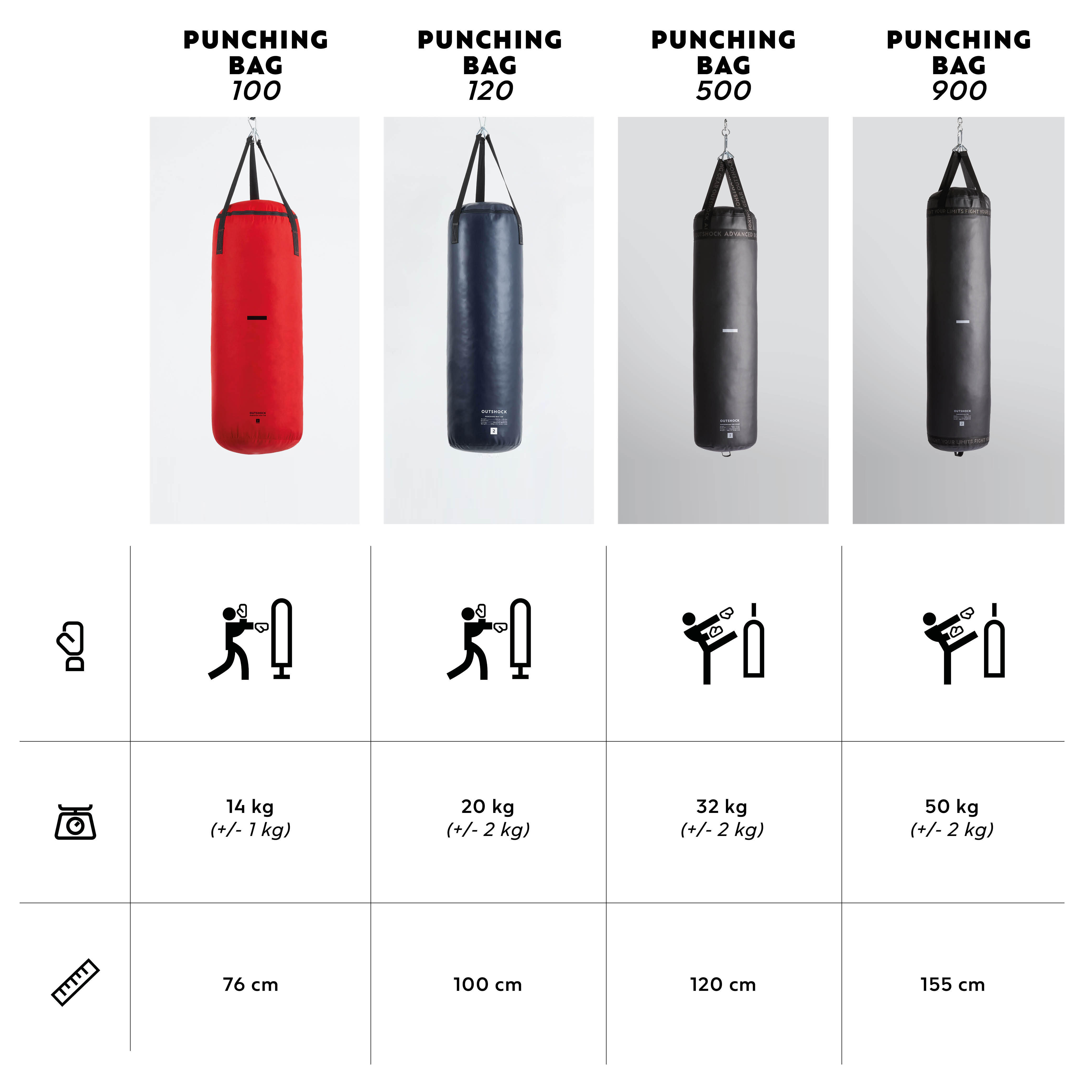 20 kg Punching/Kicking Bag with Straps - 120 - OUTSHOCK