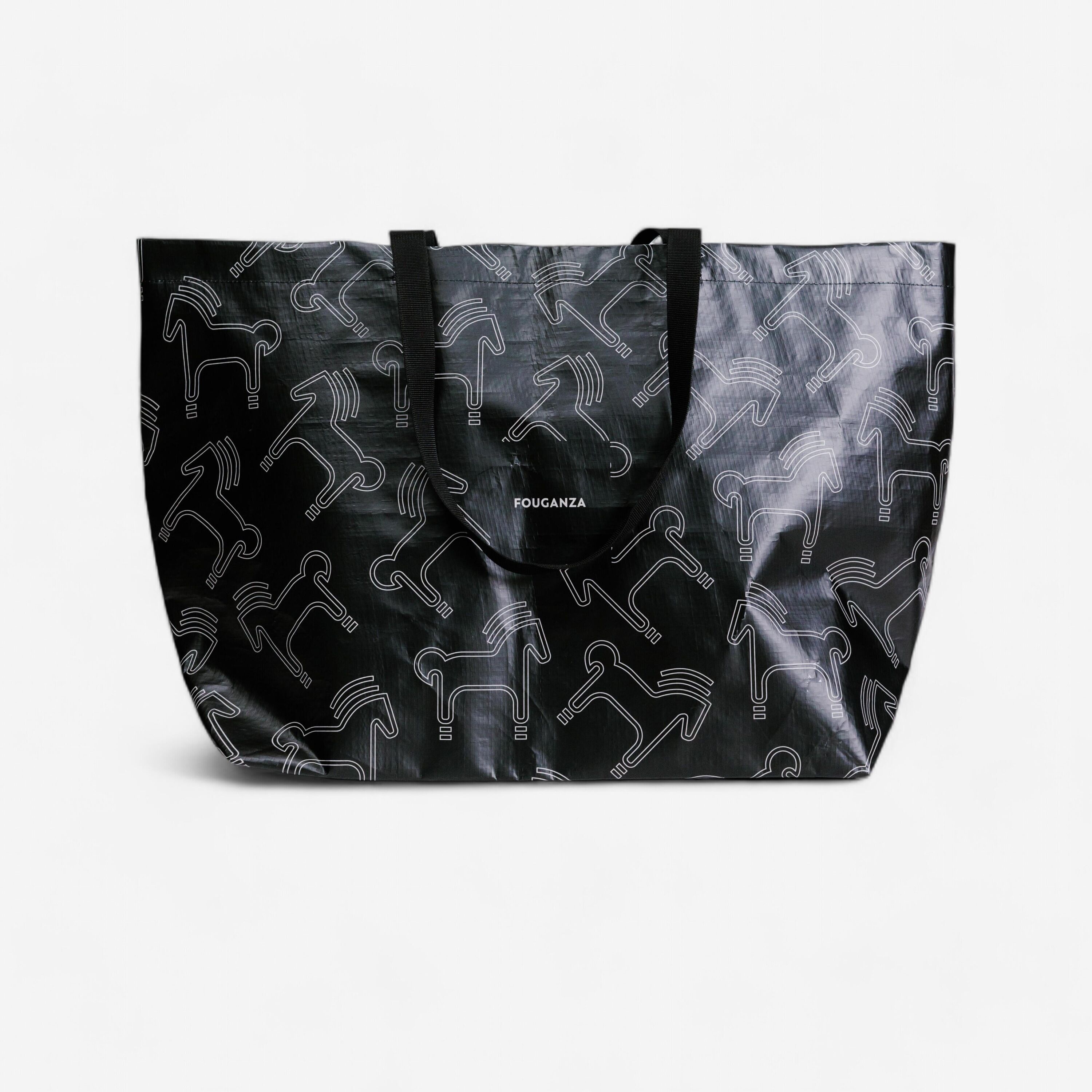 FOUGANZA Horse Riding Tote Bag - Black and Beige Horses