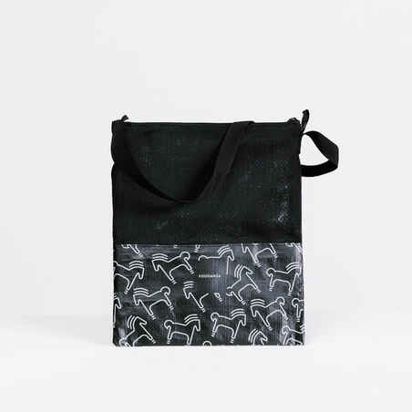 Perdirbtų medžiagų krepšys žirgo priežiūros reikmenims, smėlio spalvos, juodas