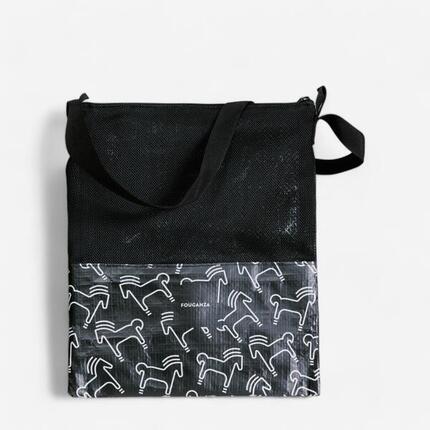 Sac de pansage équitation recyclé beige et noir.