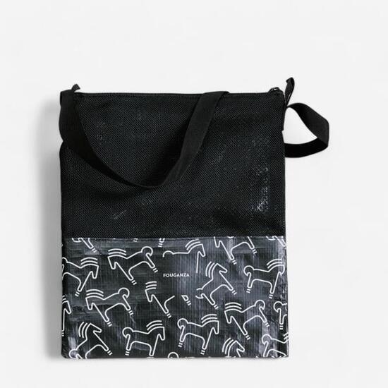 Sac de pansage équitation recyclé beige et noir.