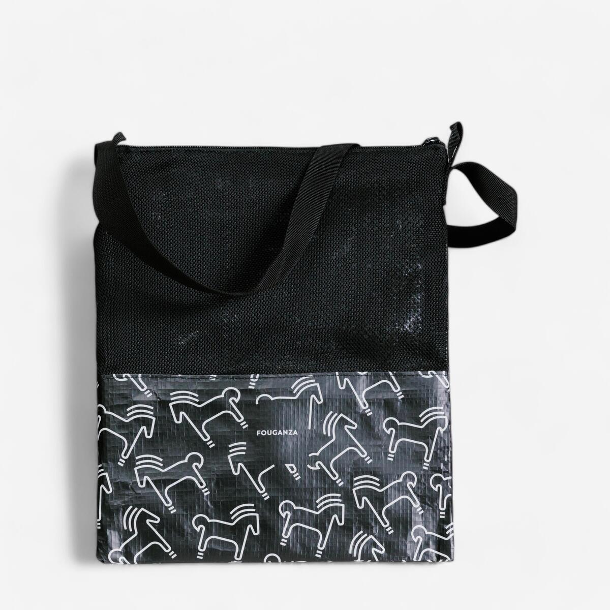 Sac de pansage équitation recyclé beige et noir.