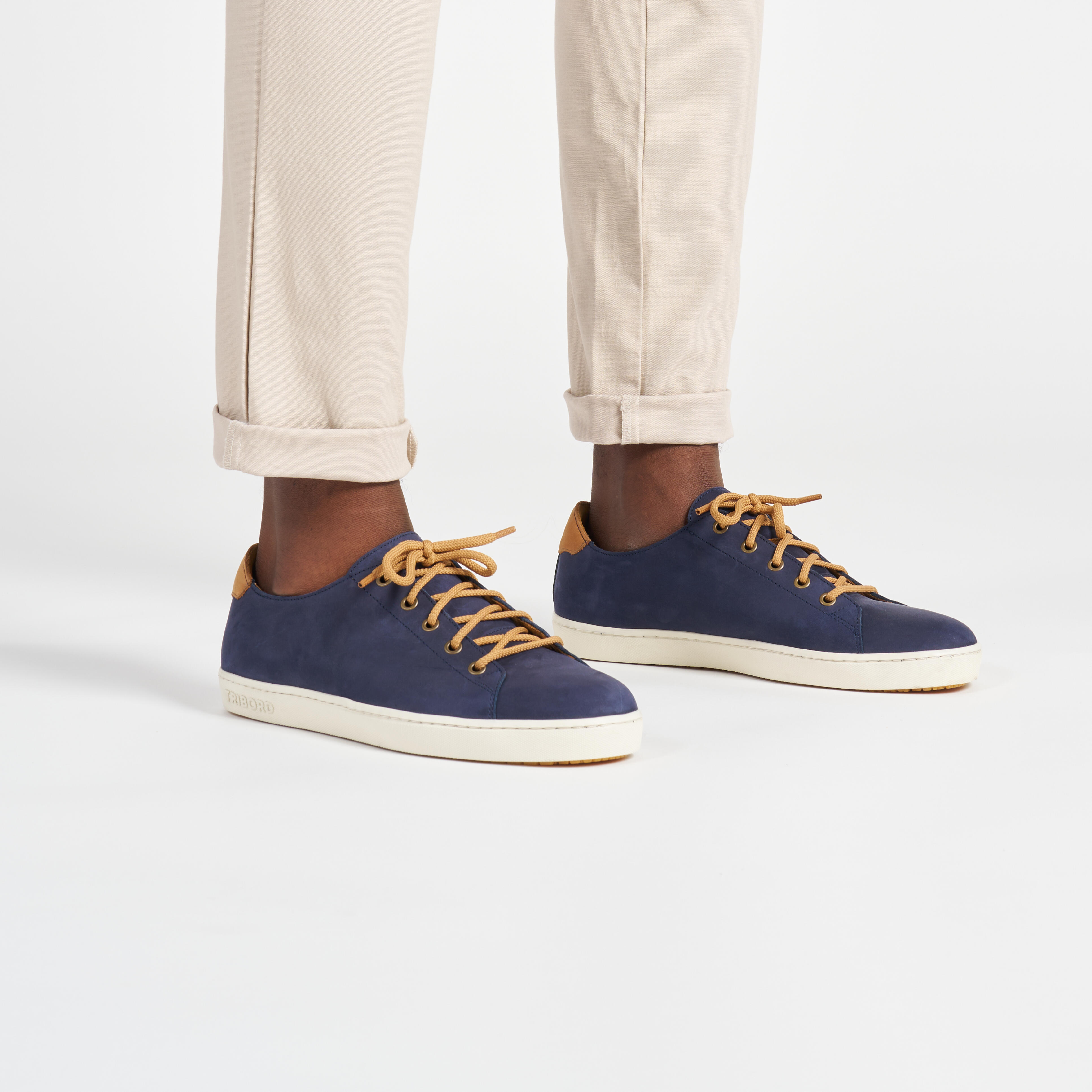 chaussures bateau homme en cuir 500 low bleu - tribord