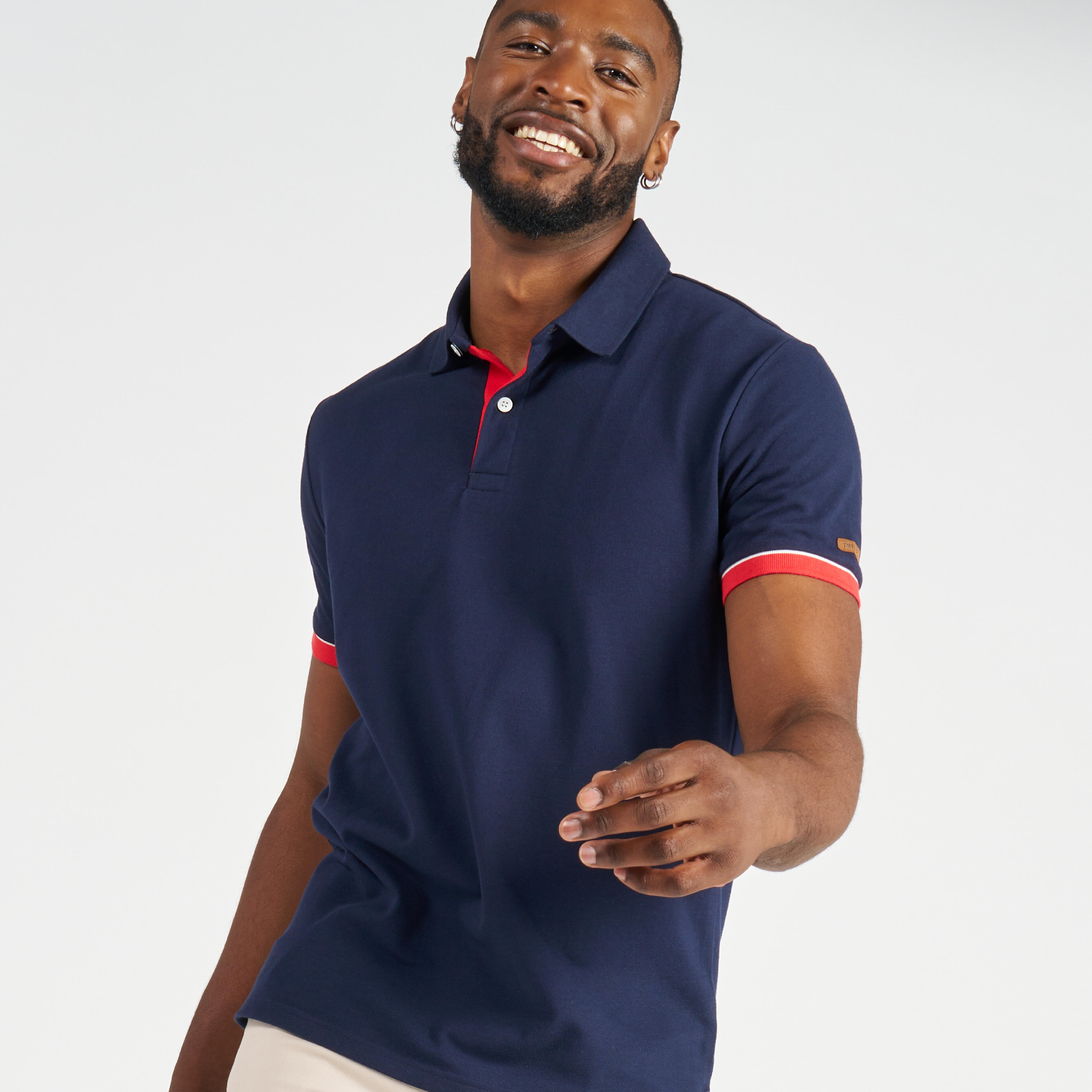 Men s Sailing Short Sleeve Polo Shirt Sailing 100 Navy Red Sleeves Men s Sailing Short Sleeve Polo Shirt Sailing 100 Navy Red Sleeves