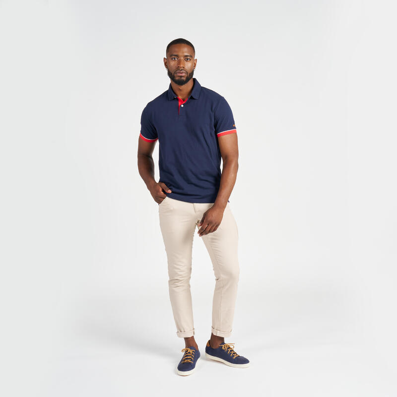 Polo marin homme manche courte Sailing 100 Navy manche rouge