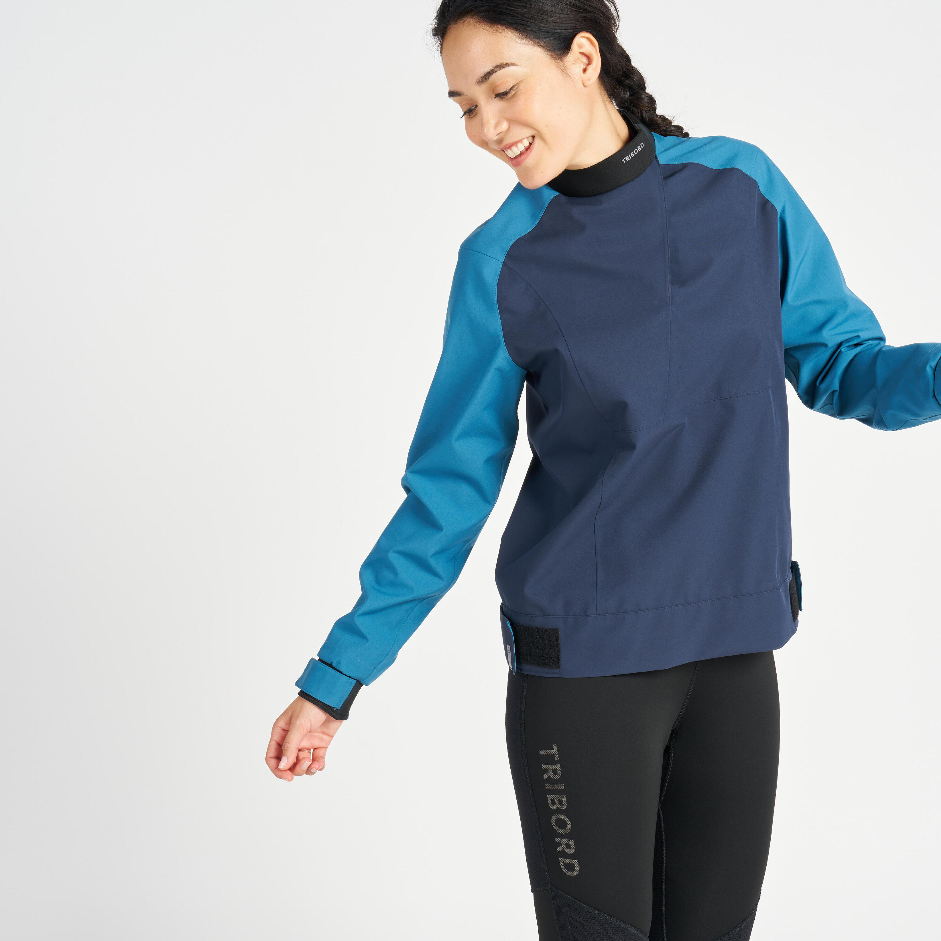 Chaqueta Vela/Kayak 500 Mujer Azul Cortavientos 6/16