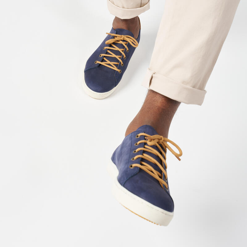 Chaussures bateau homme en cuir 500 low bleu