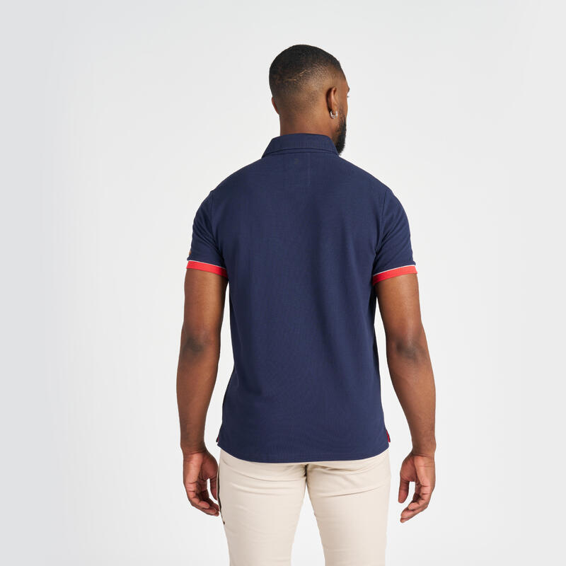 Polo marin homme manche courte Sailing 100 Navy manche rouge