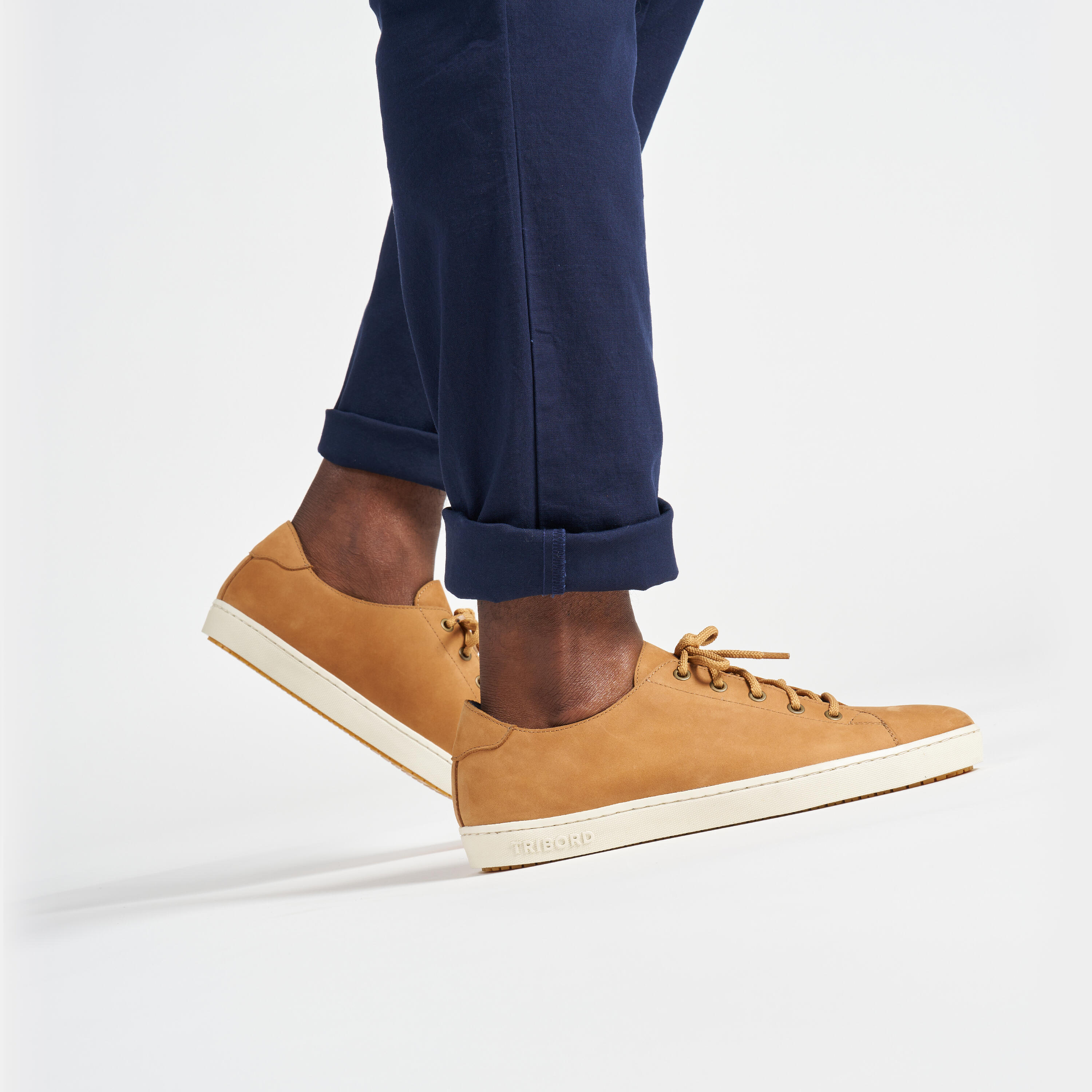 Chaussures bateau homme en cuir 500 low marron clair 5/10