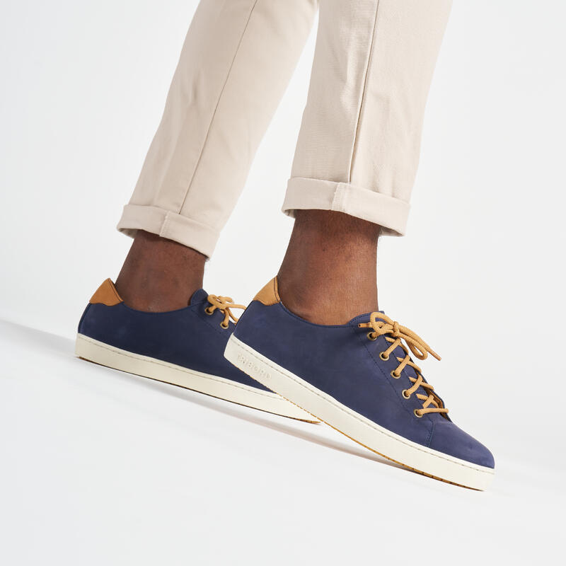 Chaussures bateau homme en cuir 500 low bleu