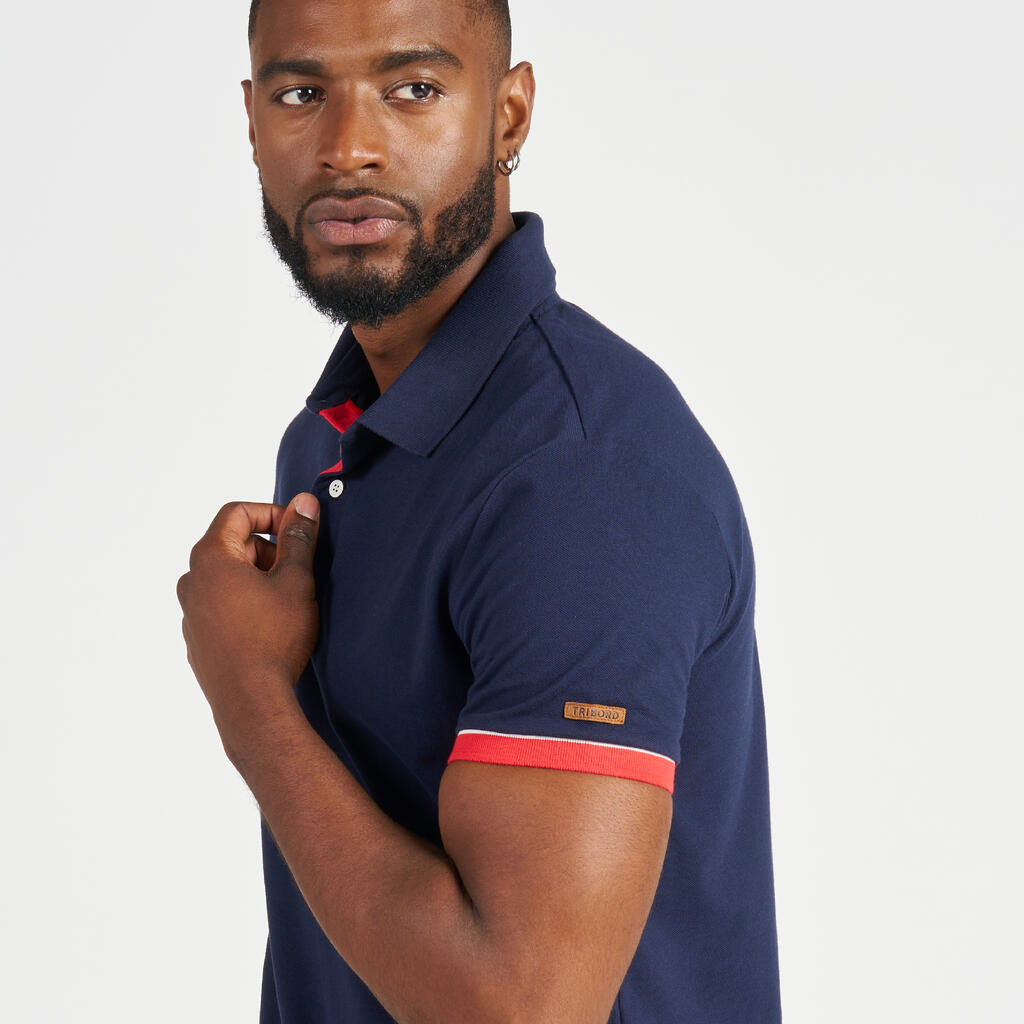 Polo marin homme manche courte Sailing 100 Blanc manche grise