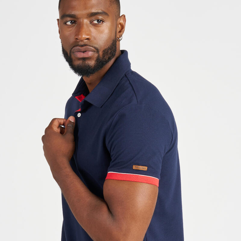 Polo marin homme manche courte Sailing 100 Navy manche rouge