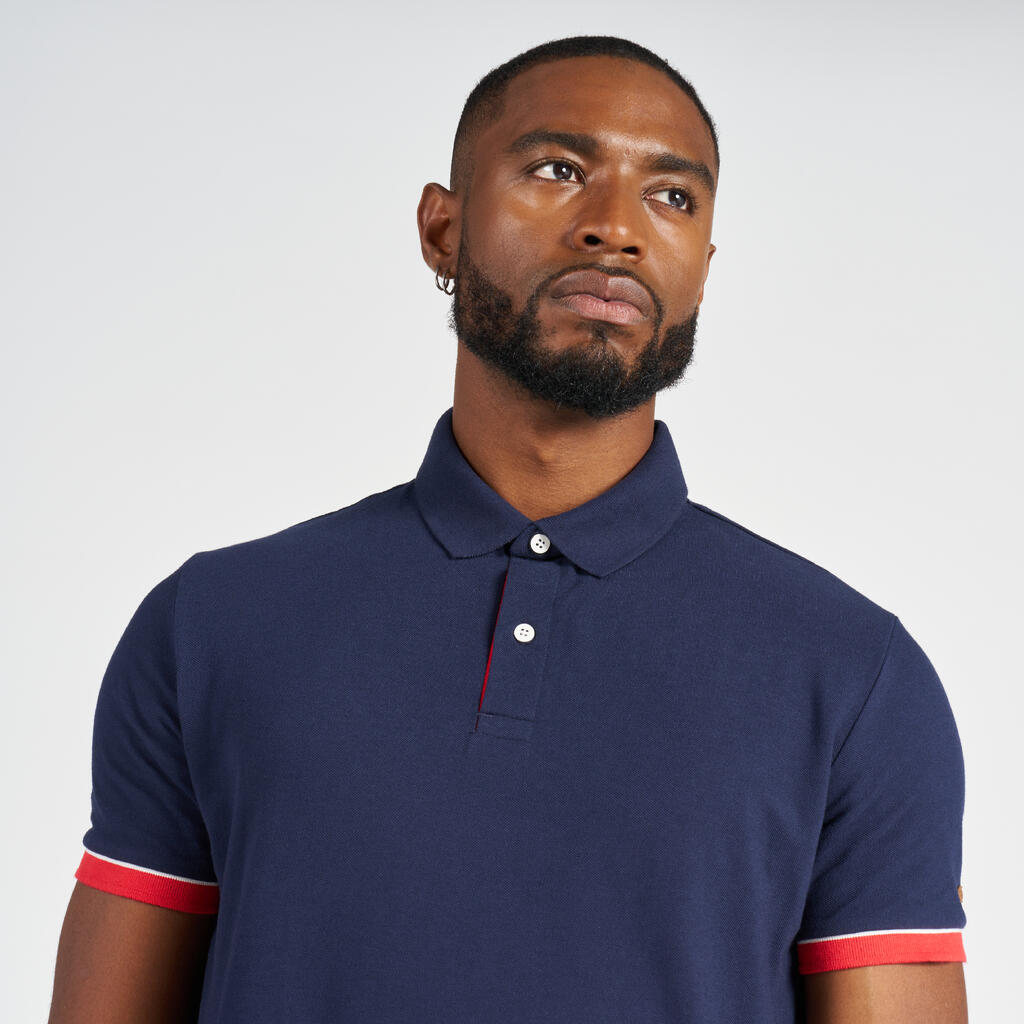 Polo marin homme manche courte Sailing 100 Blanc manche grise