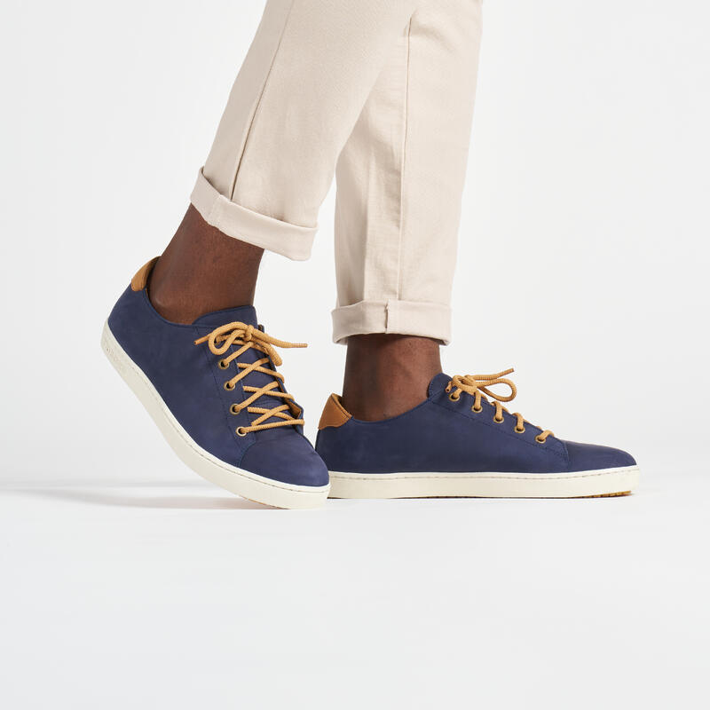 Chaussures bateau homme en cuir 500 low bleu