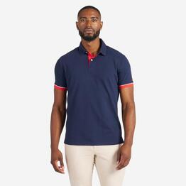 Polo marin homme manche courte sailing 100 navy manche rouge