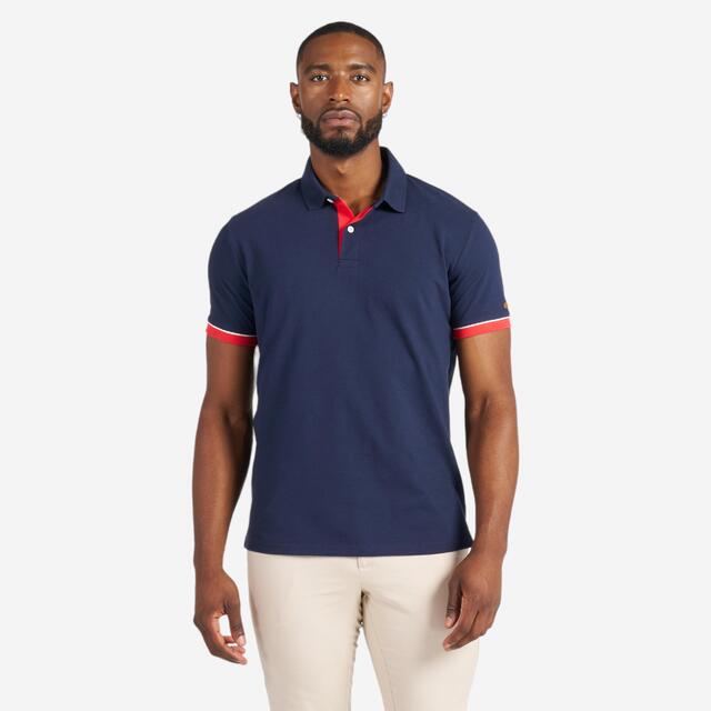 Polo marin homme manche courte sailing 100 navy manche rouge