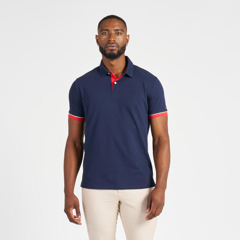 Polo marin homme manche courte Sailing 100 Navy manche rouge