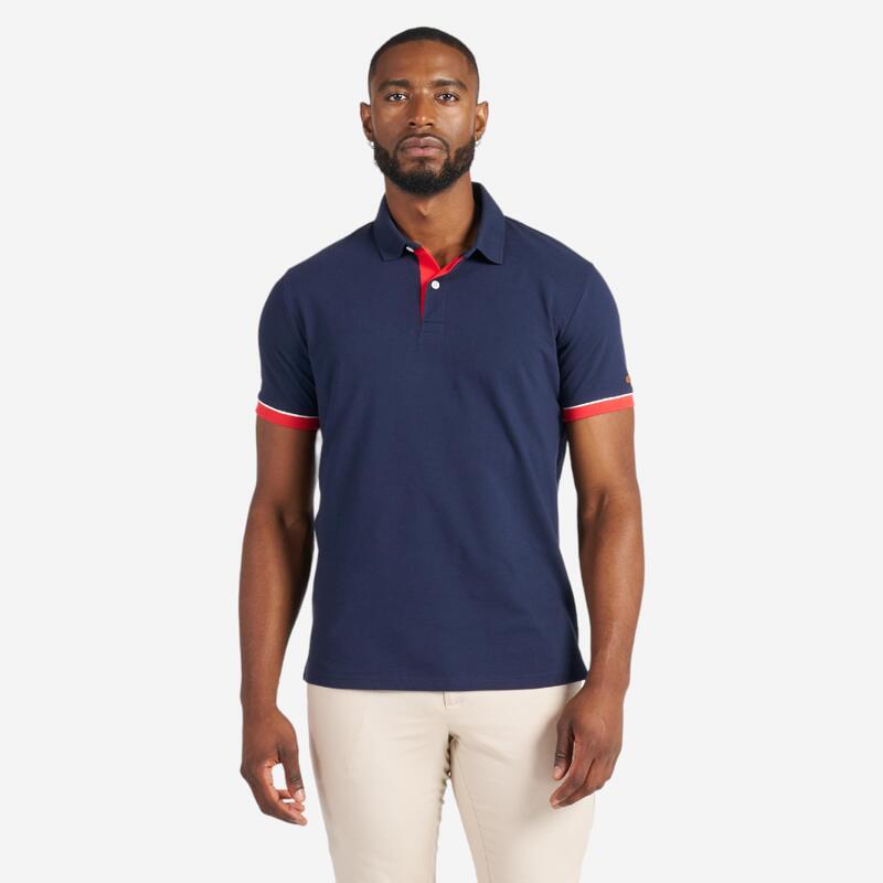 Polo voor zeilen heren Sailing 100 korte mouwen marineblauw rood