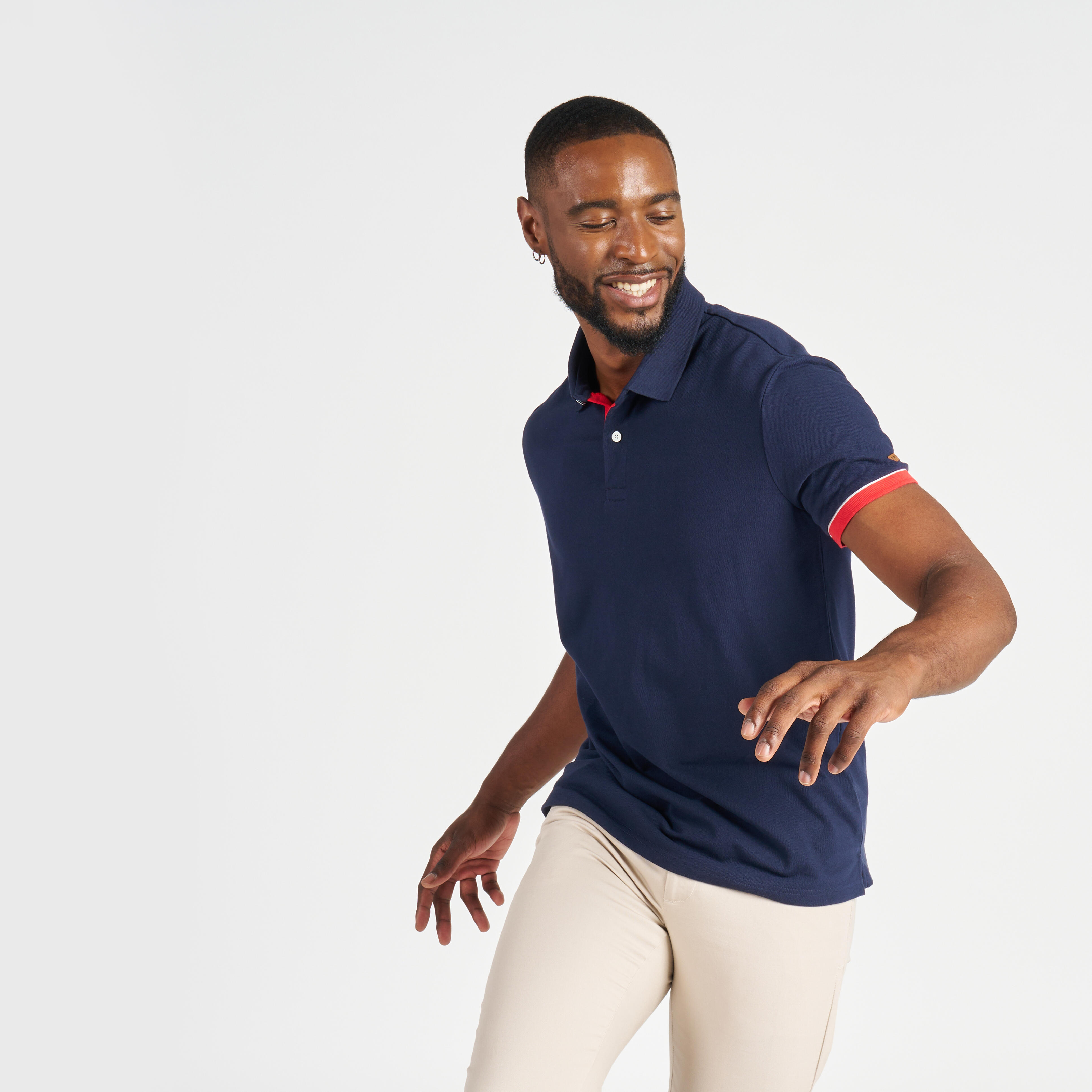 Men s Sailing Short Sleeve Polo Shirt Sailing 100 Navy Red Sleeves Men s Sailing Short Sleeve Polo Shirt Sailing 100 Navy Red Sleeves