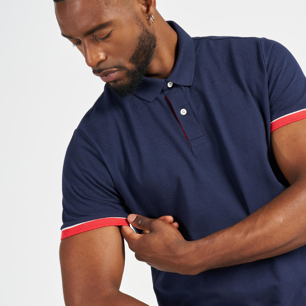 Polo marin homme manche courte Sailing 100 Blanc manche grise