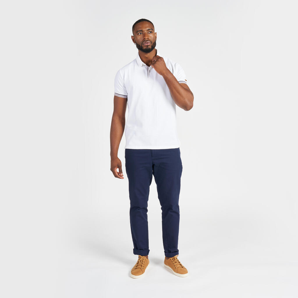 Polo marin homme manche courte Sailing 100 Blanc manche grise