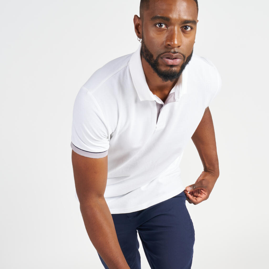 Polo marin homme manche courte Sailing 100 Blanc manche grise