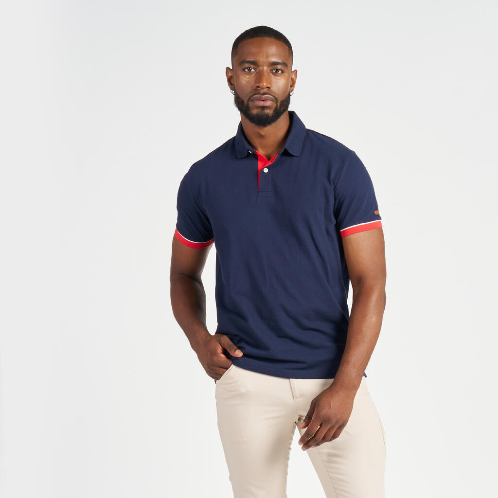 Polo marin homme manche courte Sailing 100 Blanc manche grise
