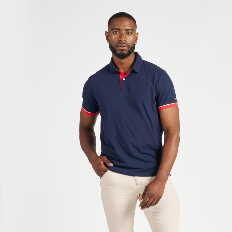 Polo marin homme manche courte Sailing 100 Navy manche rouge