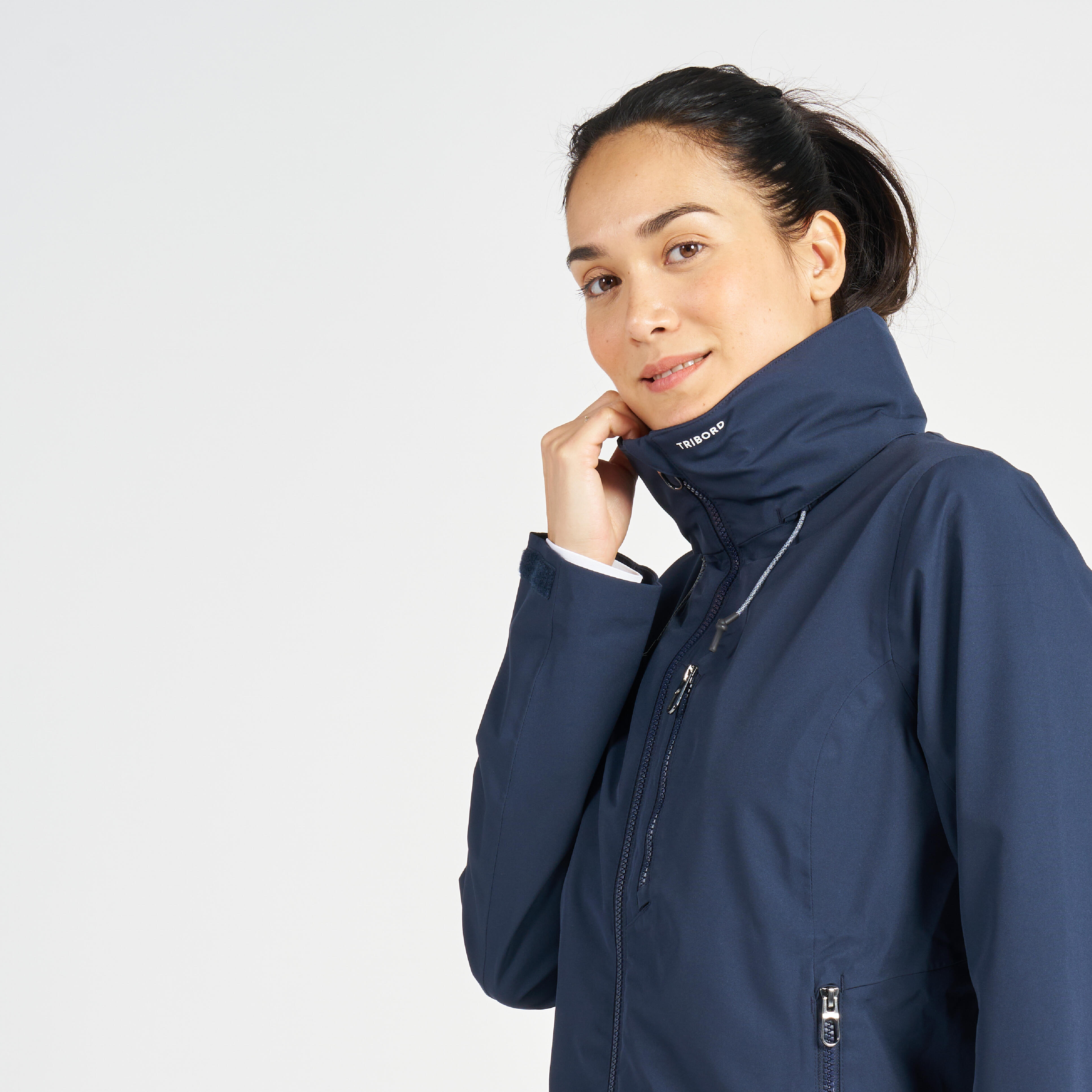 Veste impermeable coupe vent de voile Femme SAILING 300 Gris fonce Capuche jaune TRIBORD Decathlon