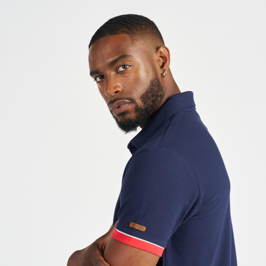 Polo marin homme manche courte Sailing 100 Blanc manche grise