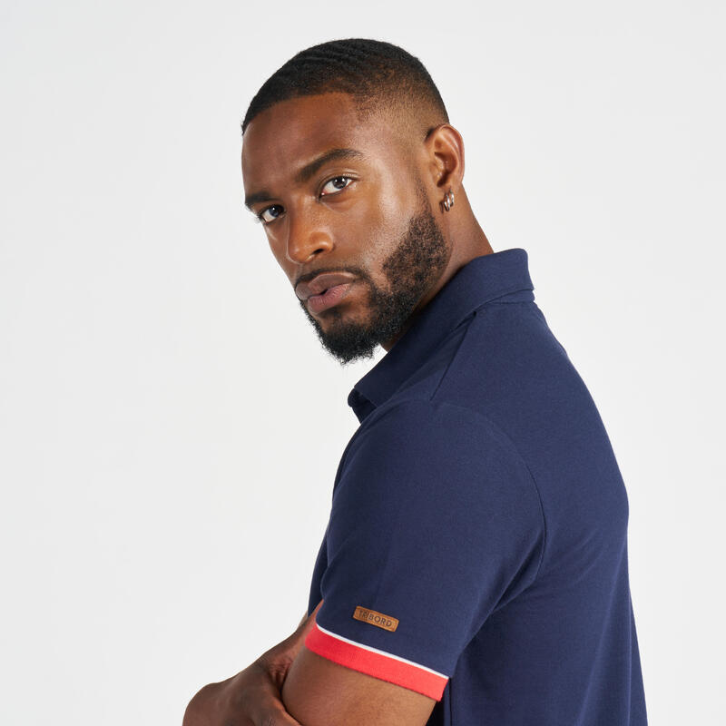 Polo marin homme manche courte Sailing 100 Navy manche rouge