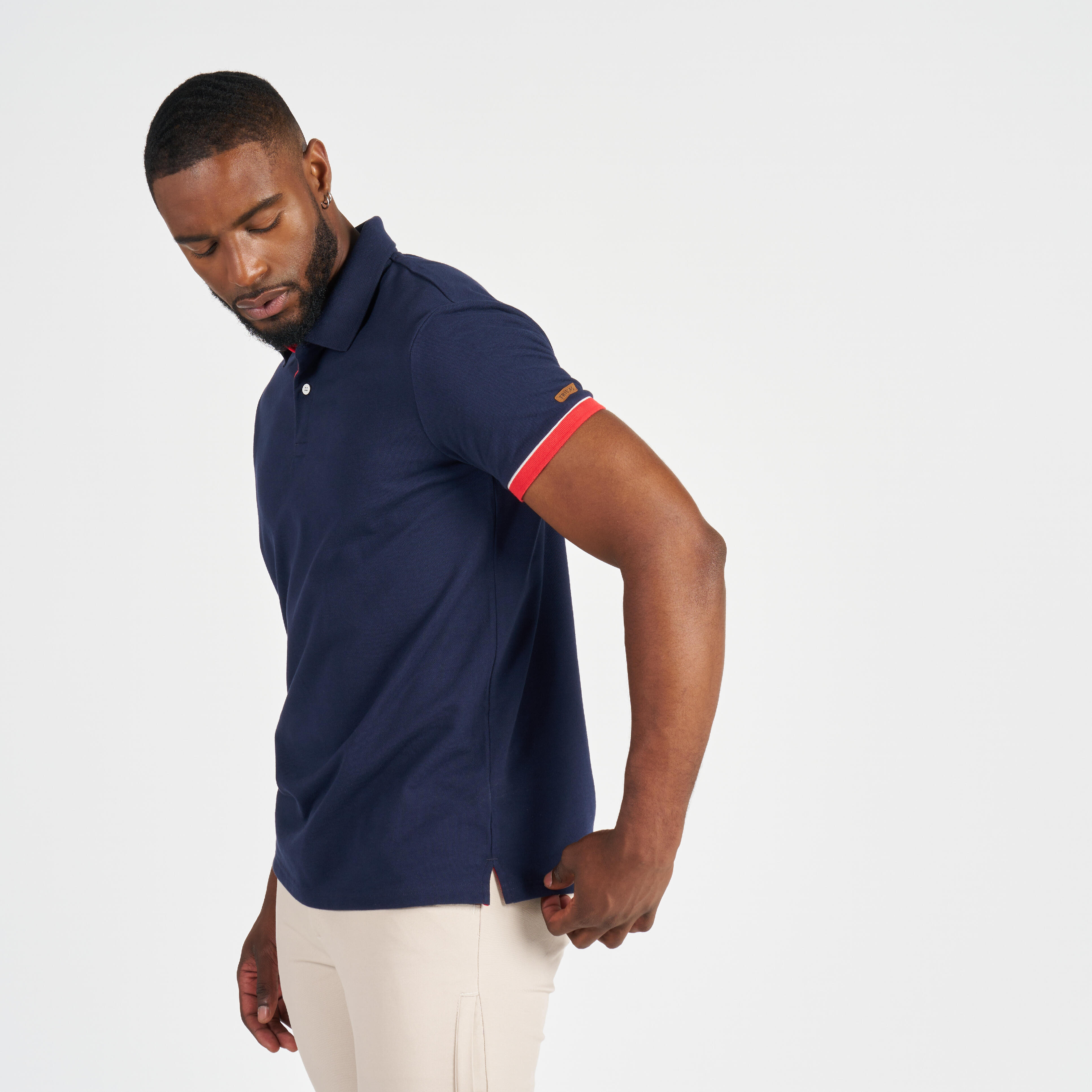 Men s Sailing Short Sleeve Polo Shirt Sailing 100 Navy Red Sleeves Men s Sailing Short Sleeve Polo Shirt Sailing 100 Navy Red Sleeves